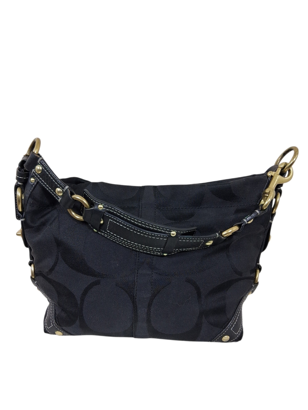 Coach Vintage Y2K Black Carly Canvas Leather Trim Hobo Shoulder Bag Minimalist